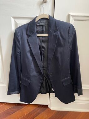 Zara Navy Single-Button Notch Lapel Blazer